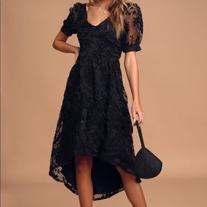 Black Floral Embroidered High-Low Midi Dress
